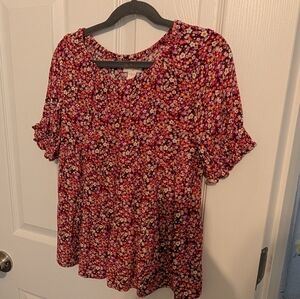 Girls Floral Top - Red, Pink and White